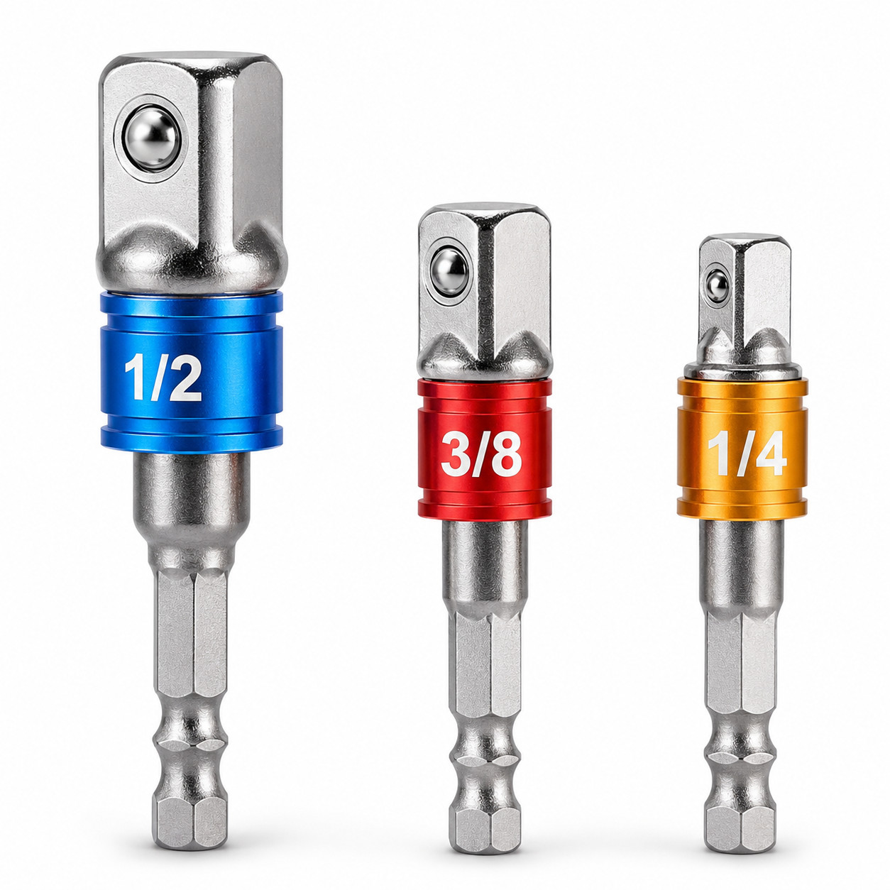 Set 3 Adattatori Per Bussola Trapano Avvitatore 1/4" 3/8" 1/2" Acciaio CRV 31488