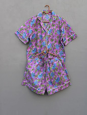 Indian hand block cotton short pajama set Summer Night Dress bride wedding gift.