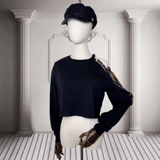 Women's One Shoulder Long Sleeve Crop Top Black M