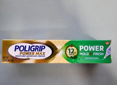 2 PACK Poligrip Power Max Hold+Fresh Denture Adhesive Cream Premium Mint 2.2oz