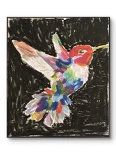 Colorful Modern Art Abstract Hummingbird Original 11 by 15 Oil Pastel on Paper