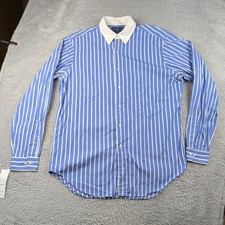 VTG Ralph Lauren Dress Shirt Mens 16 L Blue Strip Oxford Button Down Hong Kong