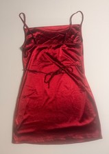 Zaful Burgundy Satin Polyester Full Slip Chemise Dress S Adjustable Straps Tie