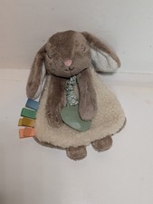 Itzy Ritzy Bunny Plush Teether Baby Toy Lovey Crinkle Rattle Tag Tan Green
