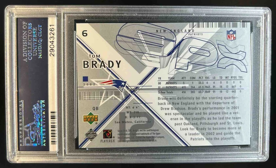 2002 SPx Tom Brady #6 Patriots PSA 10 - Image 2 of 2