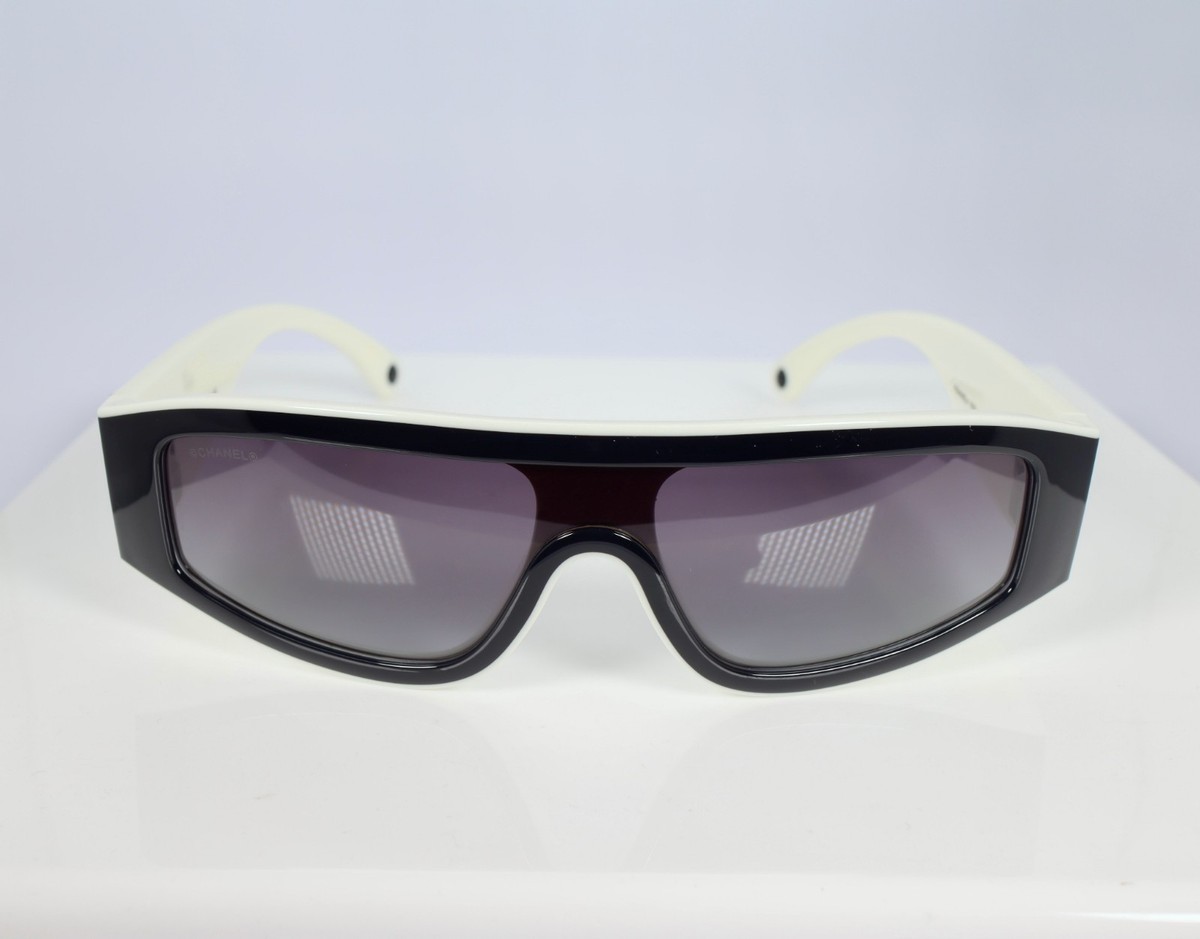Chanel CH6057 Shield Sunglasses in Black and White with Gray  display picture 1