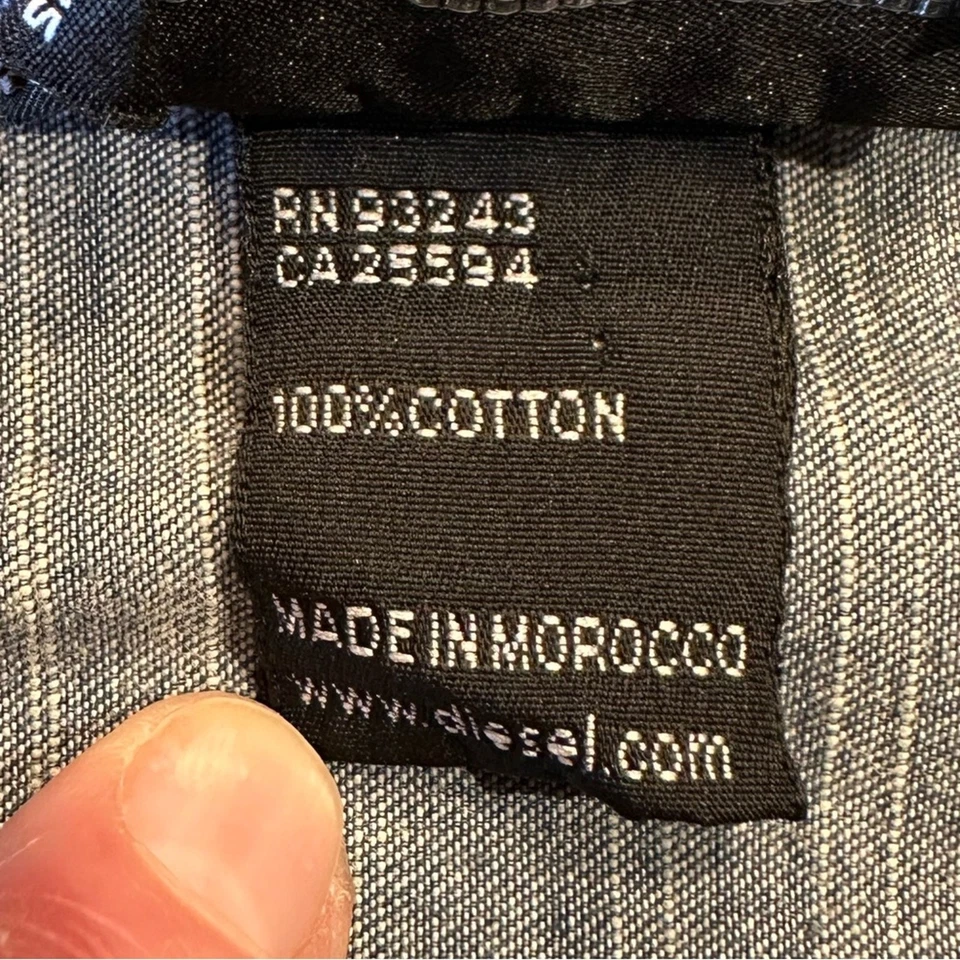 Camisa Diesel Para Hombres XL Algodón Denim Estilo Occidental Manga Larga con Cierre a Presión Foto 4 de 4