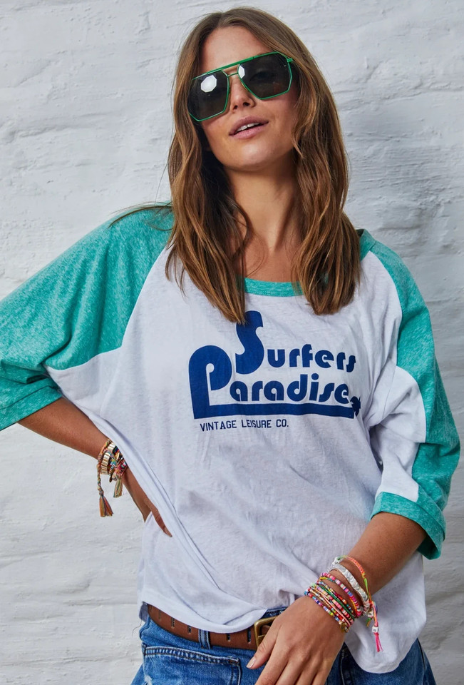 HAMMILL & CO Surfers Paradise White Jade Raglan Top Tee T-Shirt Size XL