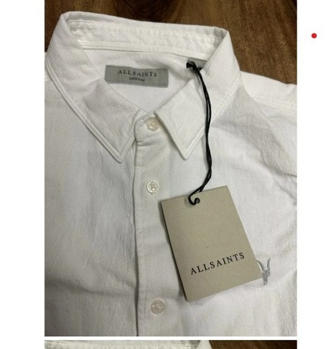 AllSaints Sz L Redondo White 100% Cotton L/S Collar Button Down Twill USED logo