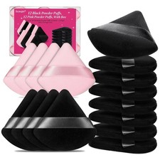 24-Pack Black Pink Triangle Powder Puffs - Makeup Foundation Cosmetic Sponges