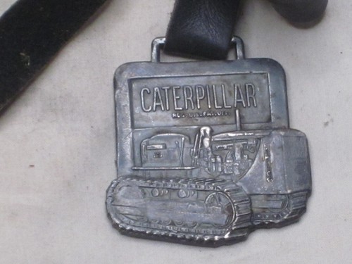 vintage antique CATERPILLAR Tractor machinery FOB metal watch tag pendant