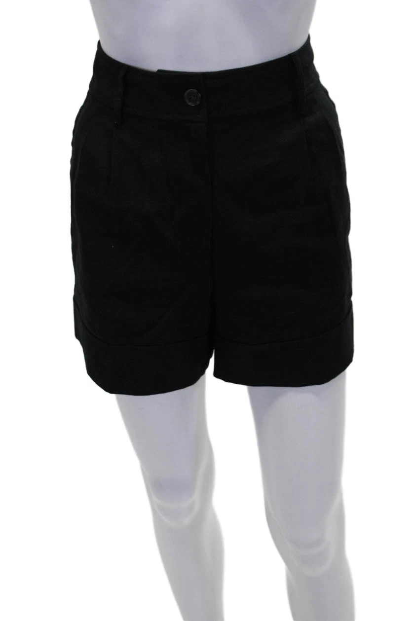 J Crew Womens Linen Pleated Cuffed Hem Casual Shorts Black Size 8