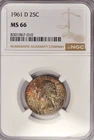 1961 D Toned Washington Quarter NGC MS 66 See Video Toning Silver Coin 25C