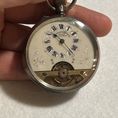 Antique Hebdomas 8 Days Solid Silver Pocket watch Swiss made Not