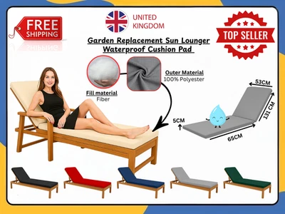 LAAM LINEN Replacement Sun Lounger Cushion Pad Waterproof Outdoor Garden Bench Recliner Pad