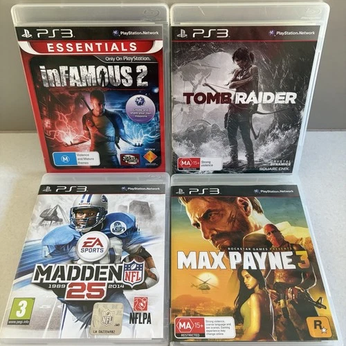 PS3 Game Bundle Tomb Raider Max Payne 3 inFamous 2 Madden 25 PS3 Lot