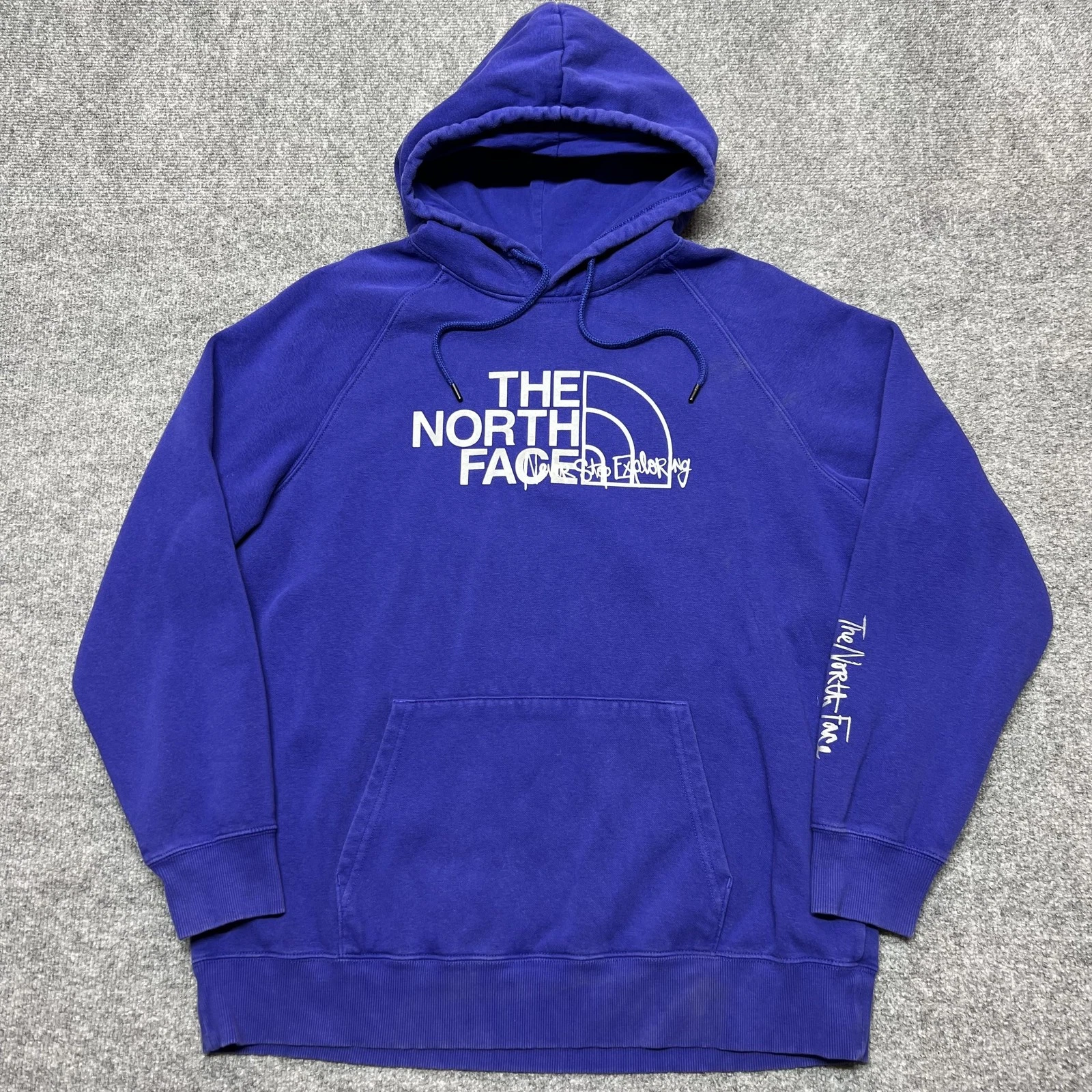 The North Face Hoodie Womens XL Blue Pullover Fleece Graphic Kangaroo Pocket