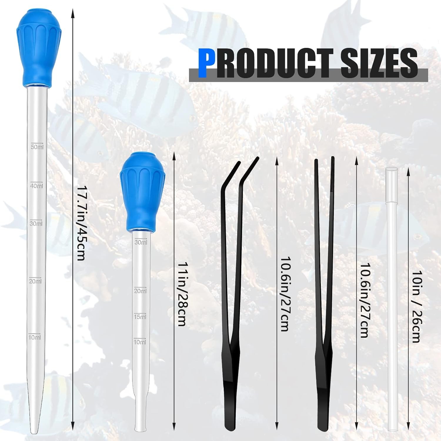 2 Pieces Aquarium Coral Feeder with 2 Stainless Steel Straight black 