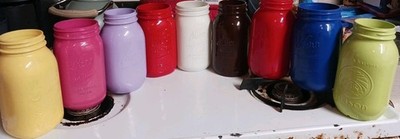 Kerr Painted Mason Canning Jar Lot Of 9 Different Mason Jars Lime Green Blue Red