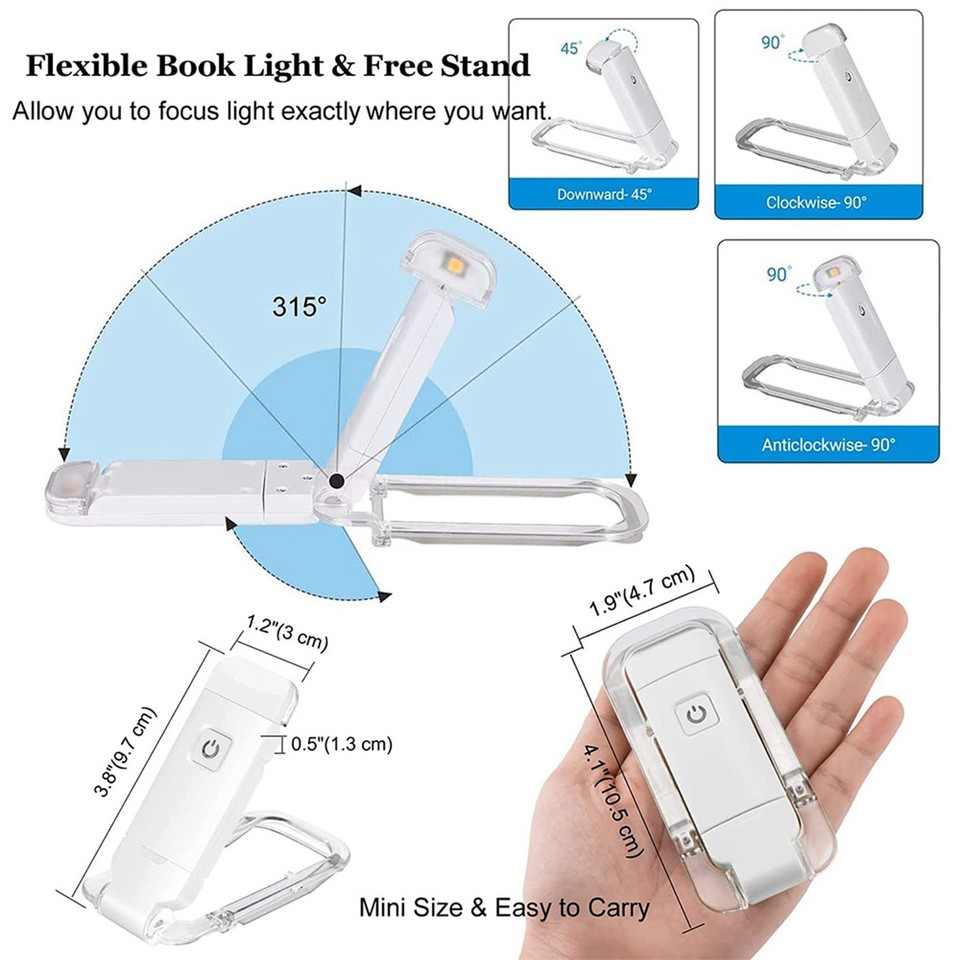 2X USB Rechargeable Book Light,for Kids Reading,LED Clip on Book ...