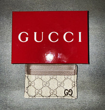 Gucci GG Pattern Canvas & Leather Card Holder, Beige/Brown Unisex
