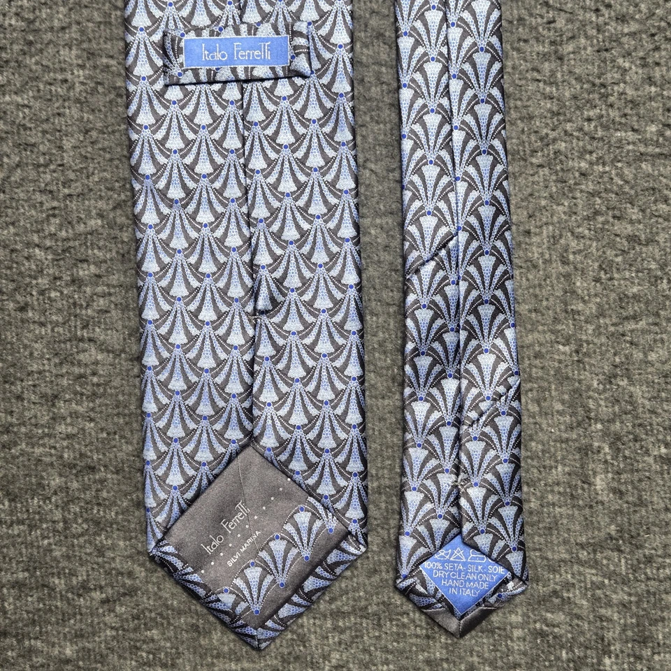 Men's Italo Ferretti Silvi Marina Luxury Silk Tie Italy Blue Geometric 68" x 3.5 - Image 2 of 4