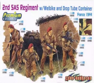 DRAGON 6586 1/35 2nd SAS Reglment w/Welbike and Drop Tube Container France 1944