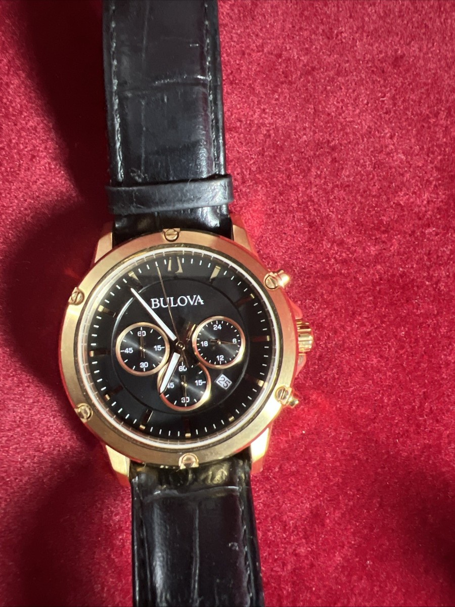 Bulova 97B179 Chronograph Quartz Men's Watch Black Dial & Leather