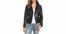 $600+ Lamarque Asymmetrical Zip Leather Biker Moto Chic Jacket Black (s) Hot