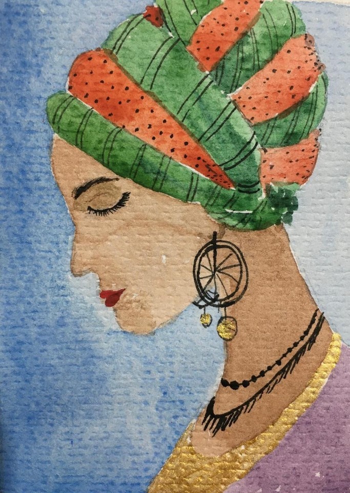 ACEO Original Painting Art Card Watercolor African Lady Trading Card