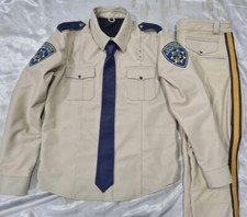 Men's Real Cowhide Leather CHP Highway Police style Uniform Jeans ,Shirt  Tie