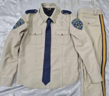 Men's Real Cowhide Leather CHP Highway Police style Uniform Jeans ,Shirt & Tie
