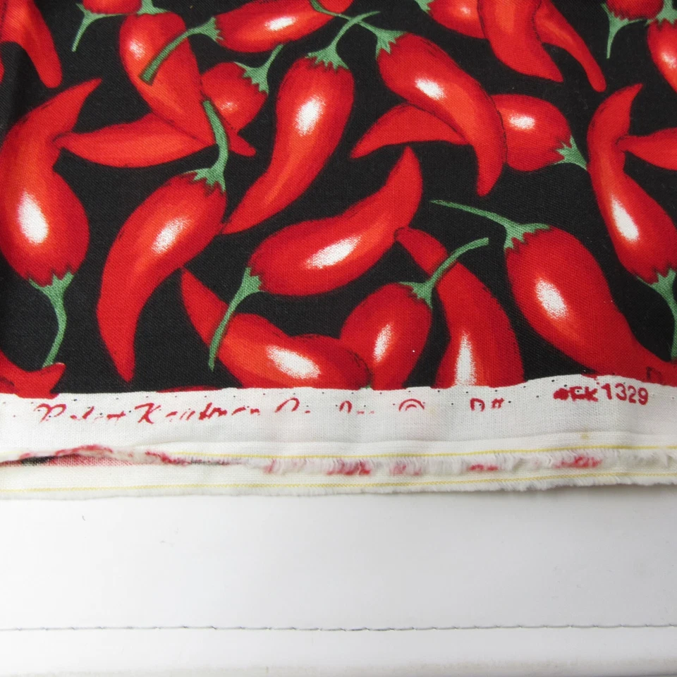 Robert Kaufman Red Chili Pepper Fabric Black & Red 20" x 45" Vintage 1990s #1329 - Image 2 of 4