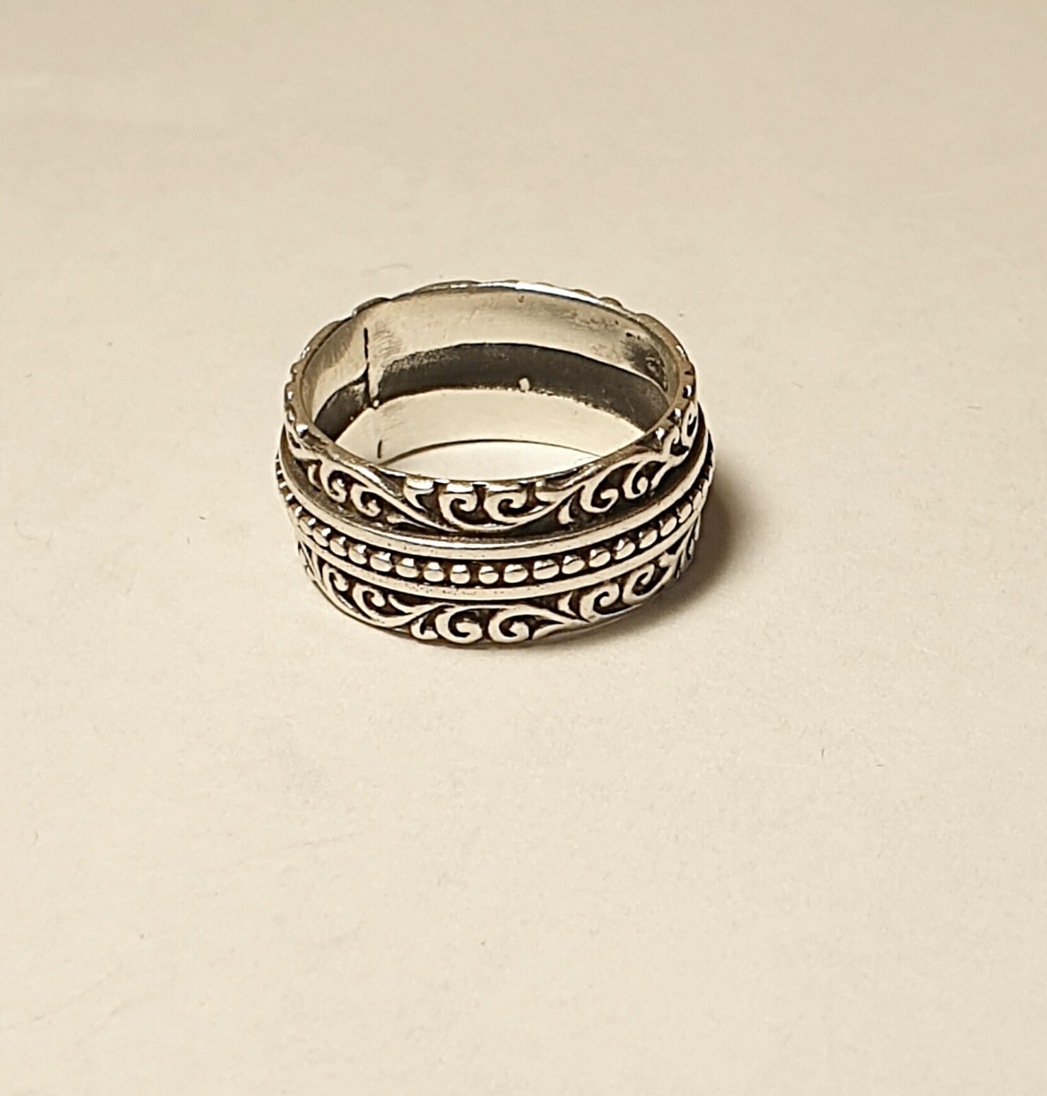 Vintage 10mm Ornate 925 Sterling Silver Band/Ring Size 7