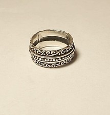 Vintage 10mm Ornate 925 Sterling Silver Band/Ring Size 7