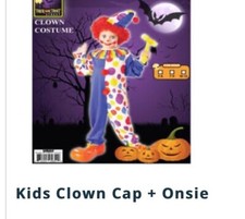 Kids Multi-Color Clown Halloween Costume With Pom Pom And Cap Size 10-12