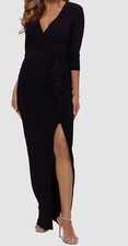 Betsy  Adam Women Black Ruched Ruffle-Trim Gown Dress Size 6