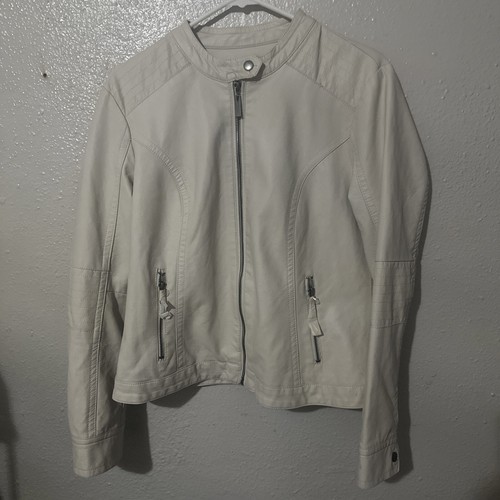 Apt 9 Moto Jacket Cream Ivory Imitation Leather Women's Large