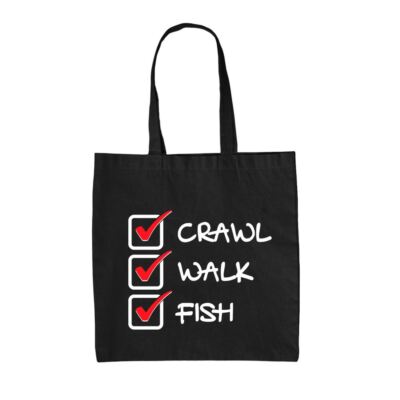 Crawl Walk Fish - Canvas Tote Bag - Angeln Angelausrüstung Rute