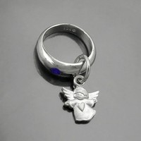 Weiß Gold 585 Baby Taufe Schutzengel Mit Herz Taufring Safir Mit Silber Kette