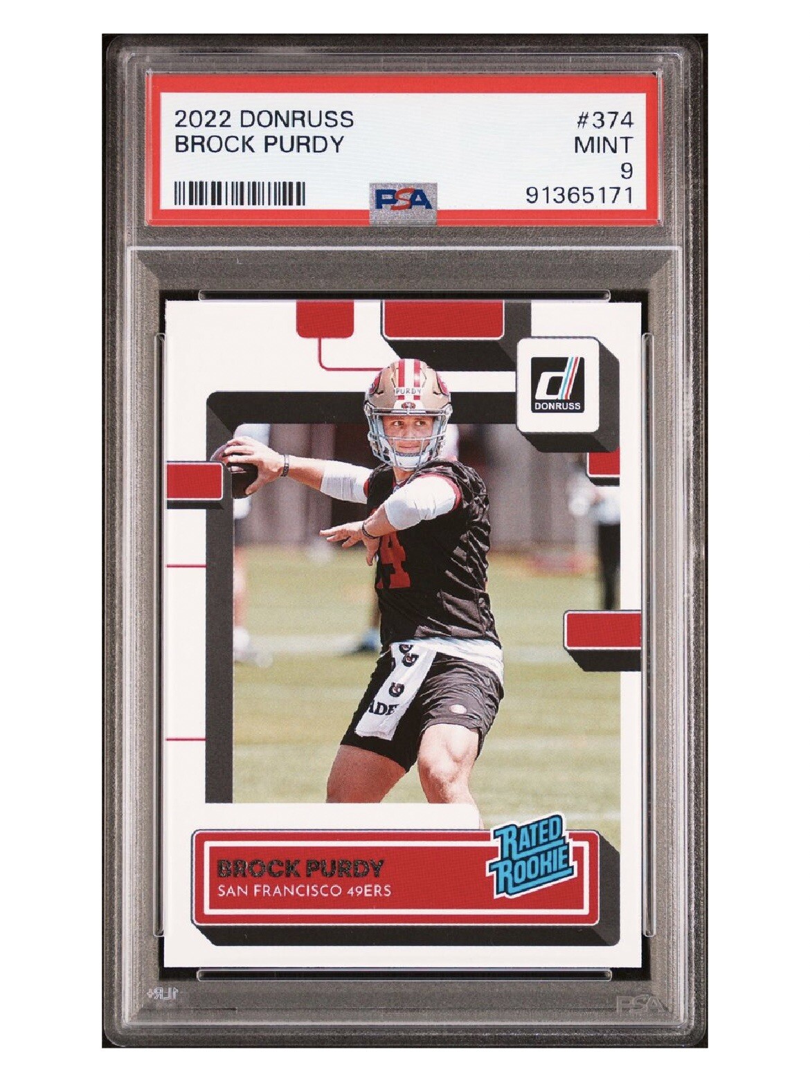 2022 Panini Donruss Football Rated Rookie Brock Purdy #374 PSA 9