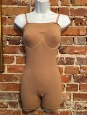 Rhonda Shear Nude Smoothing Mid-thigh Seamless Stretch Bodysuit Shaper New