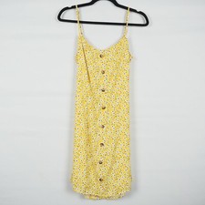 Bisouxx Sleeveless Tie Back Dress Button Front Yellow Floral M