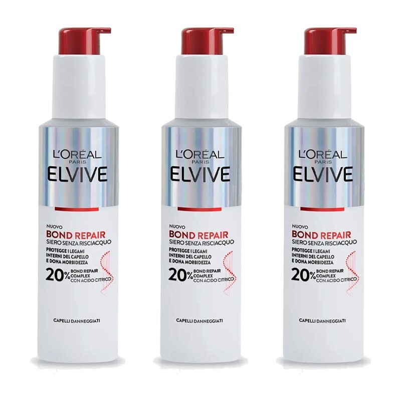 3pz L'OREAL ELVIVE BOND REPAIR Siero Senza Risciacquo Capelli Danneggiati 150ml