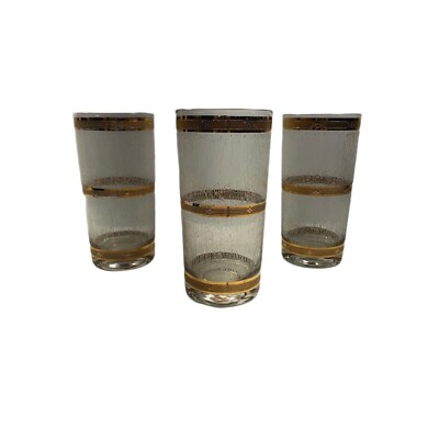 Culver Highball Glasses Gold Bands & Textured Lines 5.5'' Set Of 3 10 Ounce