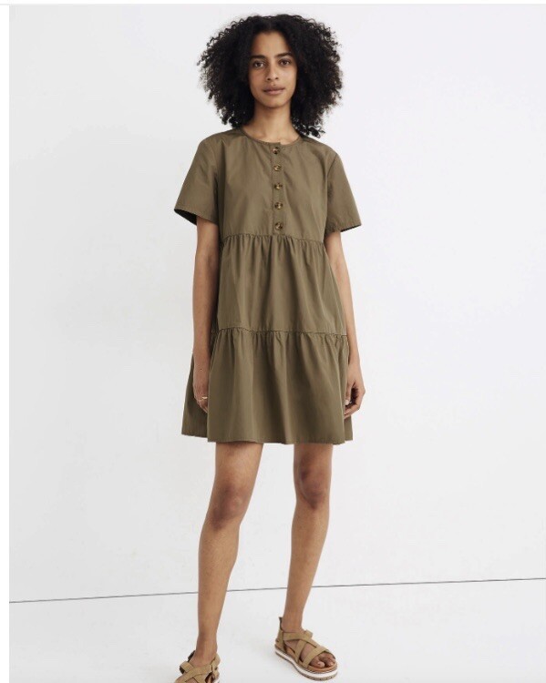 madewell short sleeve tiered mini dress Madewell Button-Front Short-Sleeve Tiered Mini Dress