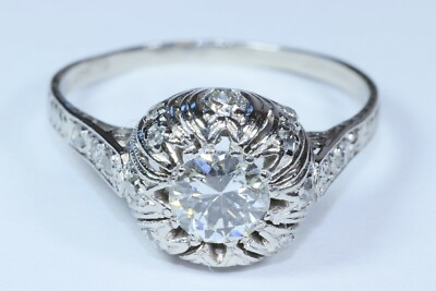 Art Nouveau CT Round Brilliant Euro Cut Diamond Platinum