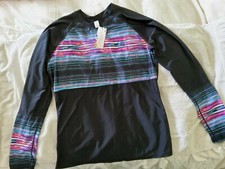 Women's Rash Guard Swim Top long sleeve Sz XL Black with multi color sun block