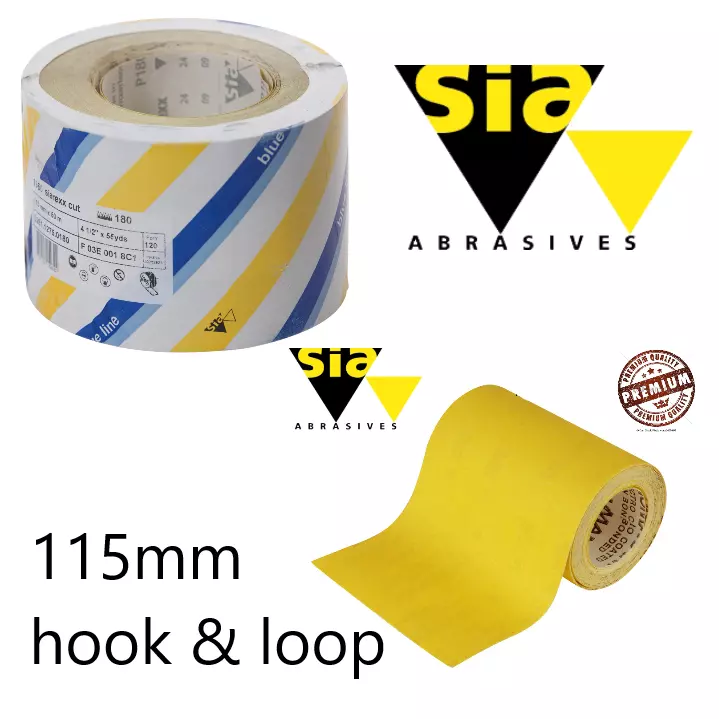 SIA 115mm Hook and Loop Sandpaper Roll meters Velour Pads Sanding Strips