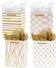 9" Gift Bags Medium Size with Tissue Paper, 4 Pack White Gold Wrap Paper Gift...